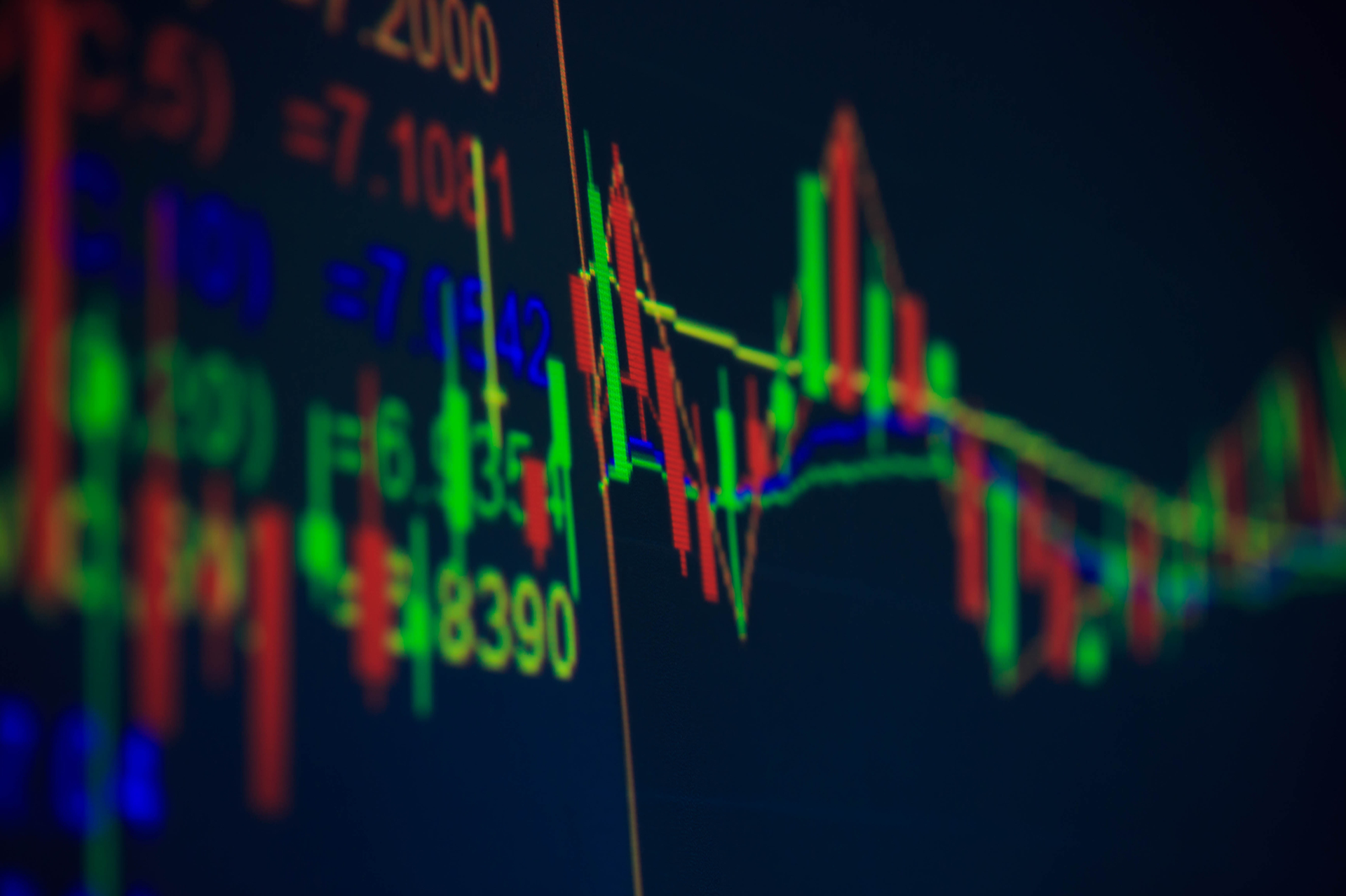 Tela mostra cotações de bolsa de valores e gráficos de mercado