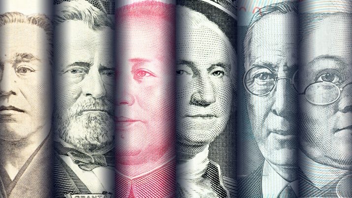 Montagem mostra rostos estampados em cédulas de moda estrangeira | ações estrangeiras | estrangeiro