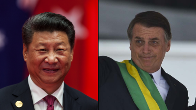 Xi Jinping, presidente chinês, e Jair Bolsonaro, presidente do Brasil