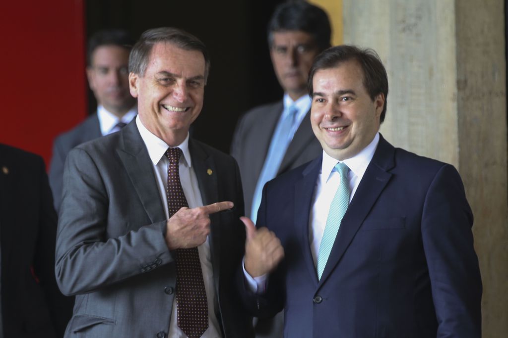 Presidente Jair Bolsonaro, e o presidente da Câmara dos Deputados, Rodrigo Maia no CCBB.