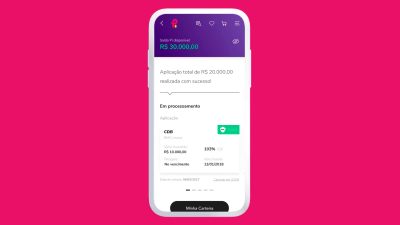 Frame do vídeo App da Pi, mostrando a interface do Aplicativo no celular