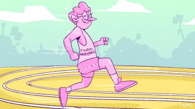 Ilustração mostra personagem que representa fundo imobiliário no meio de uma corrida
