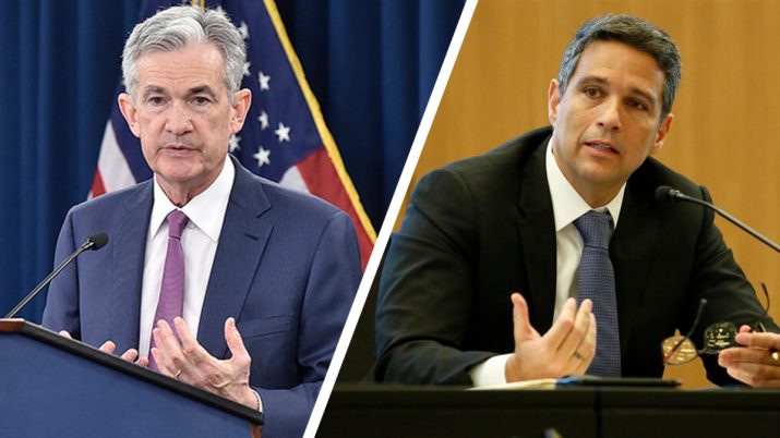Os presidentes do Fed, Jerome Powell, e do Banco Central brasileiro, Roberto Campos Neto.