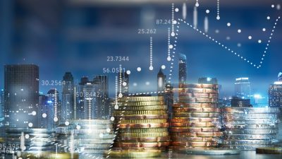 Double,Exposure,Of,Coins,Stack,With,Graph,Chart,And,Night
