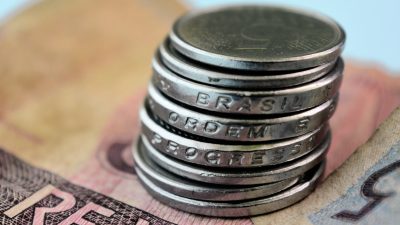 Piles,Of,Real,Coins,,Money,Of,Brazil