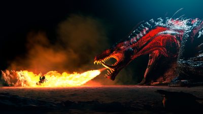 Fire,Breathes,Explode,From,A,Giant,Dragon,On,A,Heroic