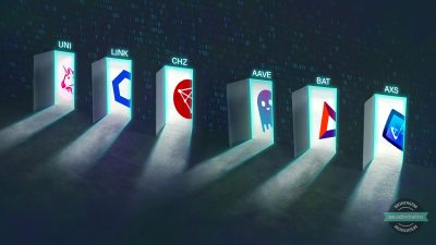 Seis Criptomoedas UNI LINK CHZ AAVE BAT AXS Portas