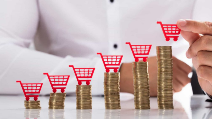 Carrinhos de supermercado subindo com a alta dos preços devido a inflação