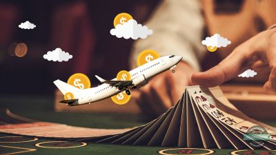 Avião decolando baralho criptomoedas