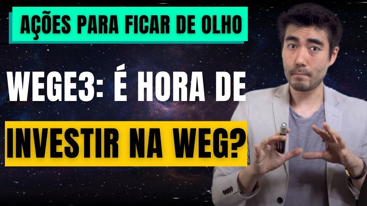 Arte com o repórter Victor Aguiar e uma chamada para o vídeo com análise das ações ON da Weg (WEGE3)