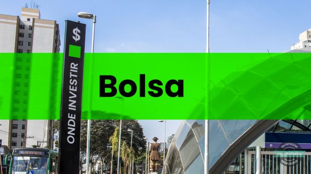 Arte com totem de estação do metrô com inscrição Onde Investir e Bolsa