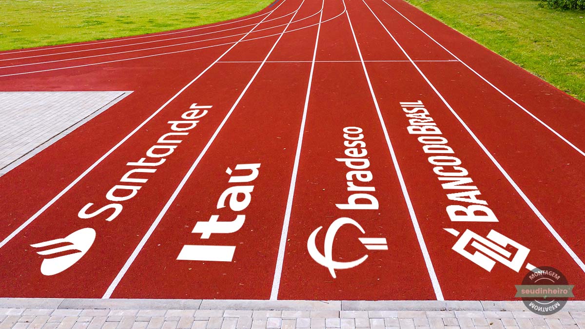 pista de corrida entre bancos Itaú, Santander, Banco do Brasil; carreira