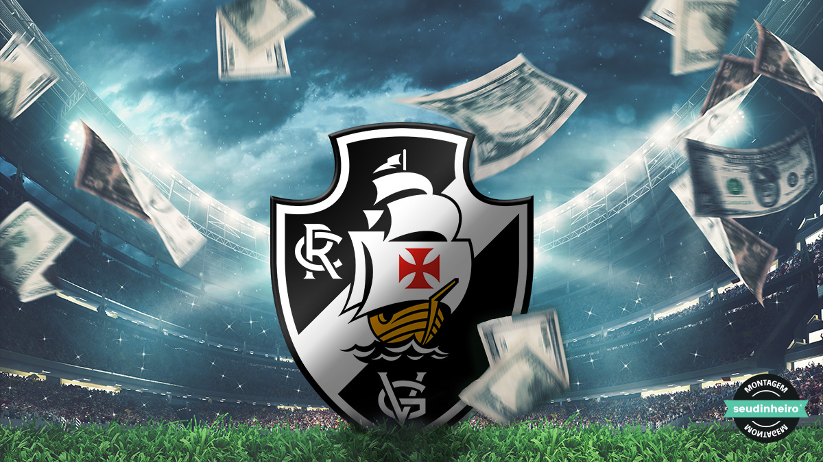 escudo do Vasco da Gama em meio a um vendaval de dinheiro
