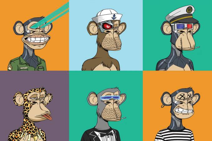 Seis ilustrações de macacos com fundos coloridos