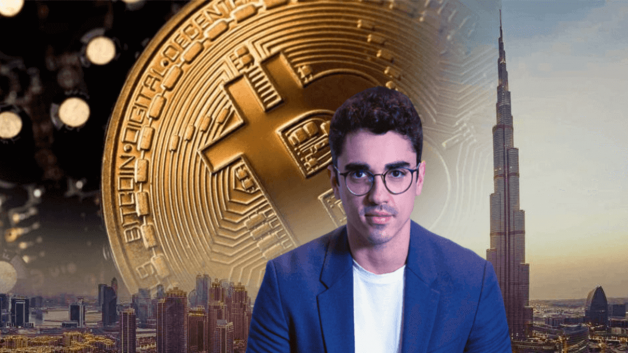 vinicius bazan com um bitcoin atrás, falando sobre criptomoedas