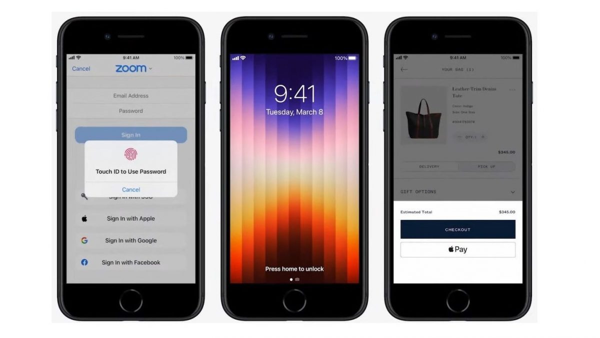 Telas do novo iPhone SE, lançado pela Apple em 8 de março de 2022