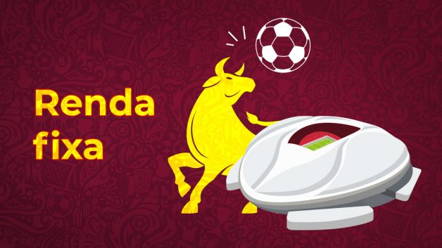 Capa matéria com touro, bola de futebol e estádio da copa 2022