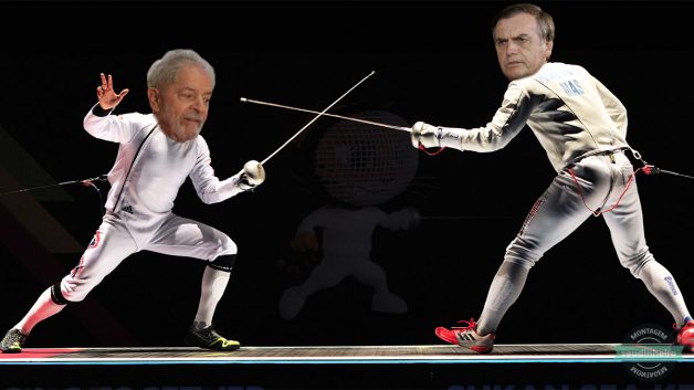 Montagem com Lula vs Bolsonaro na esgrima