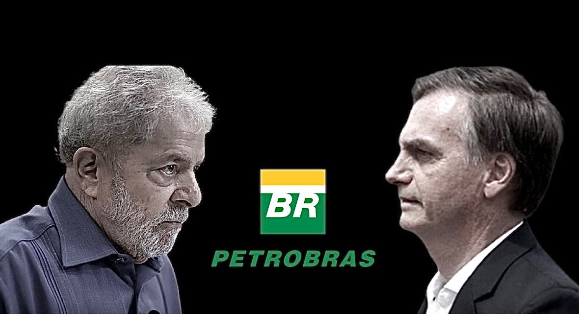 Lula e Bolsonaro, com logotipo da Petrobras ao centro