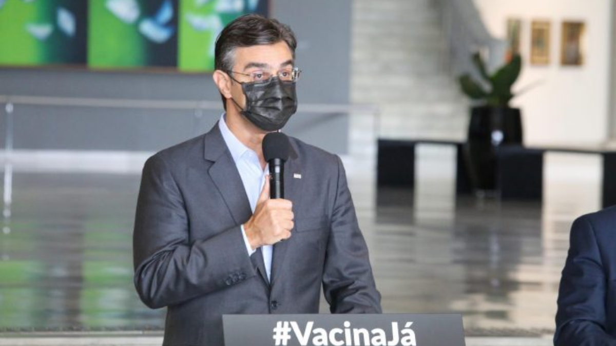 Governador de São Paulo, Rodrigo Garcia, em coletiva de imprensa