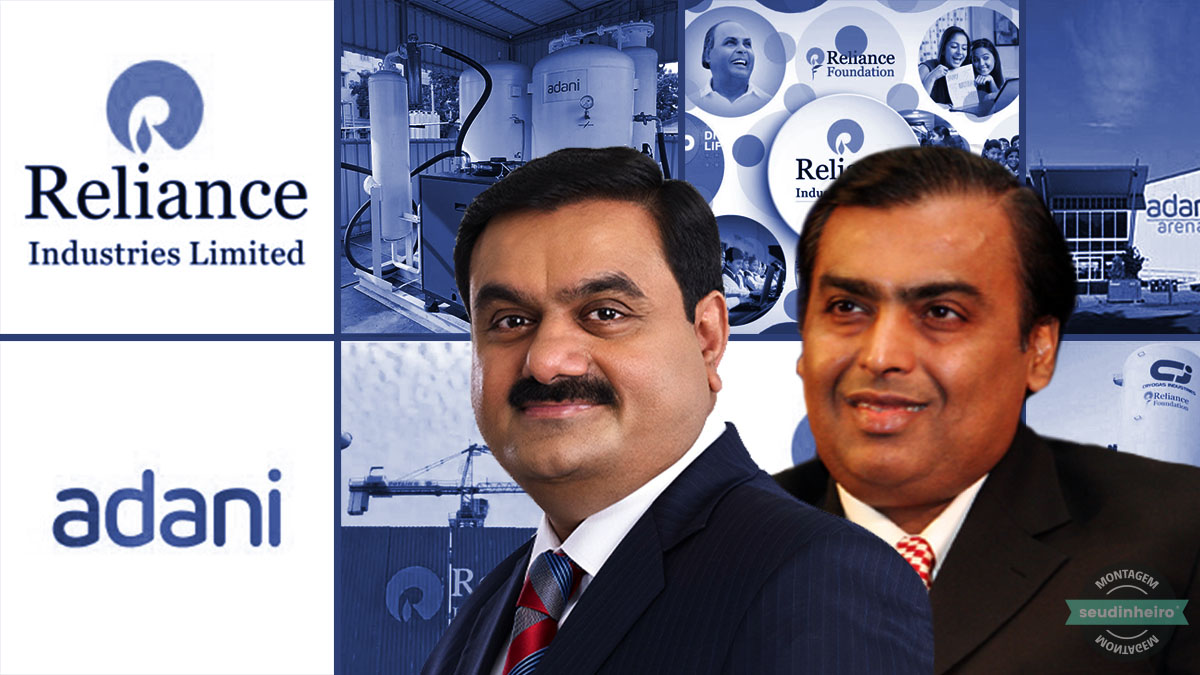Bilionários indianos Gautam Adani e Mukesh Ambani