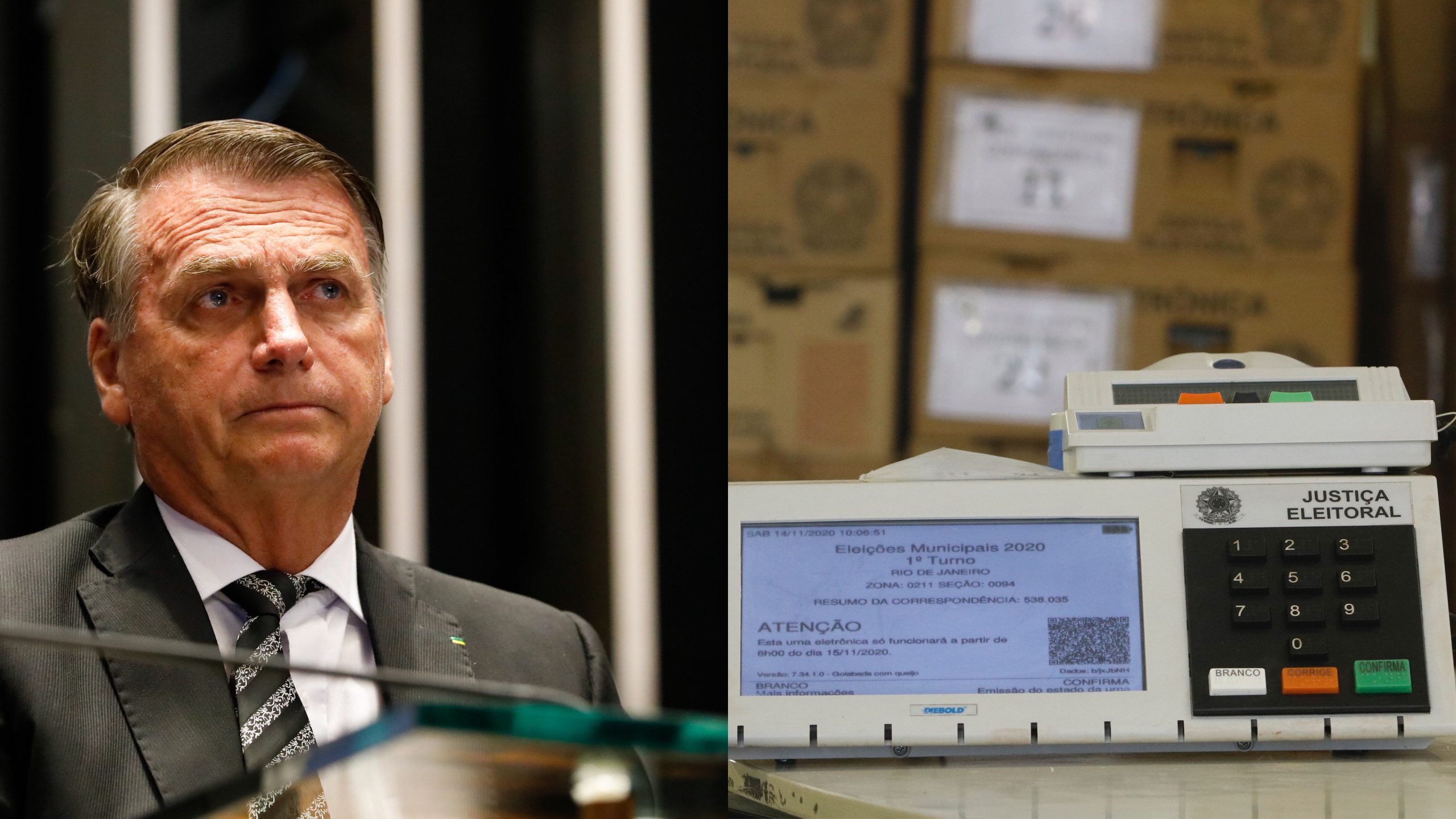 Jair Bolsonaro e urnas eletrônicas