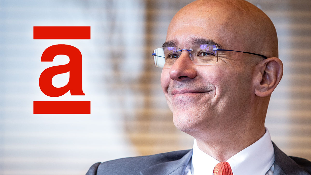Montagem com Sergio Rial, novo CEO da Americanas, com o logo da empresa