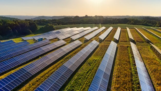 Taxação do Sol: painéis de energia solar expostos em um gramado