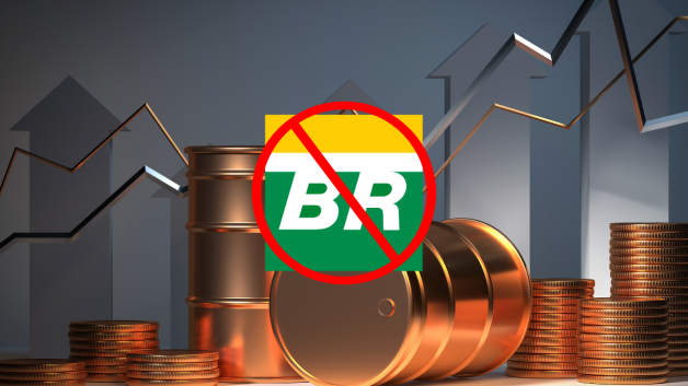 Barris de petróleo com logo da Petrobras PETR4 por cima