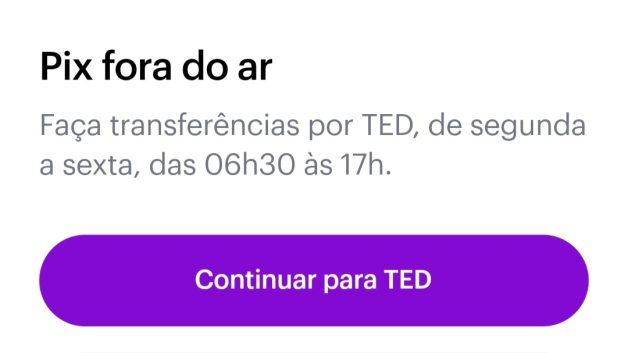 Pix do Nubank fora do ar