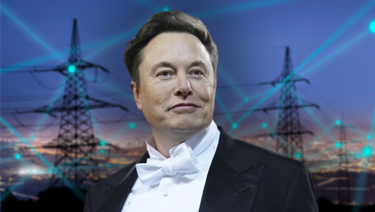 Elon Musk em frente a usina elétrica