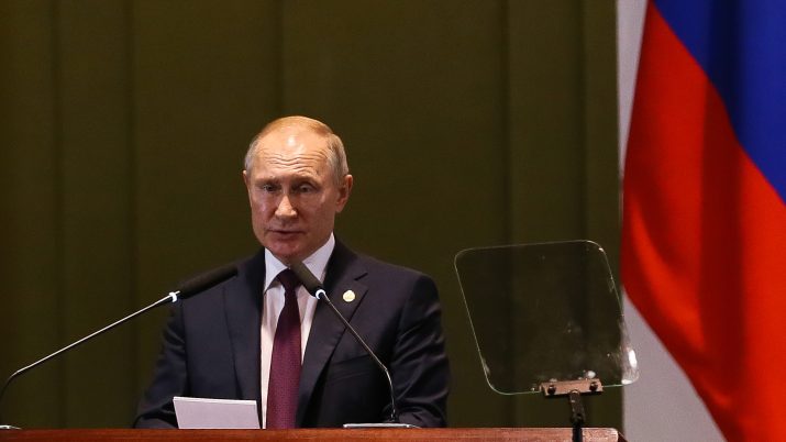 O presidente da Russia, Vladimir Putin, durante Diálogo dos Líderes com o Conselho Empresarial do BRICS