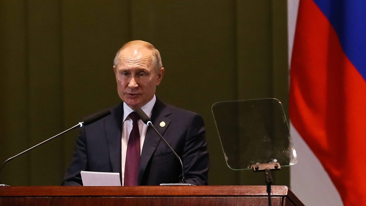O presidente da Russia, Vladimir Putin, durante Diálogo dos Líderes com o Conselho Empresarial do BRICS