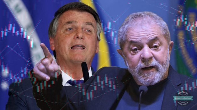 Lula e Bolsonaro com gráfico ao fundo v2