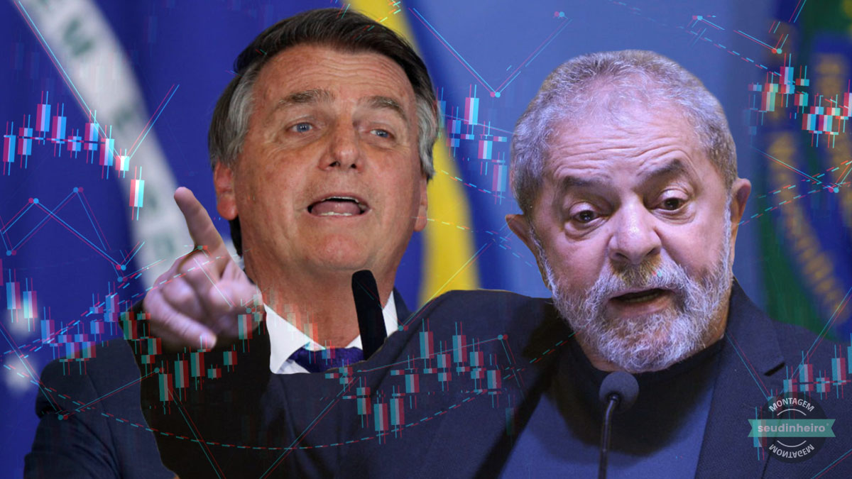 Lula e Bolsonaro com gráfico ao fundo v2