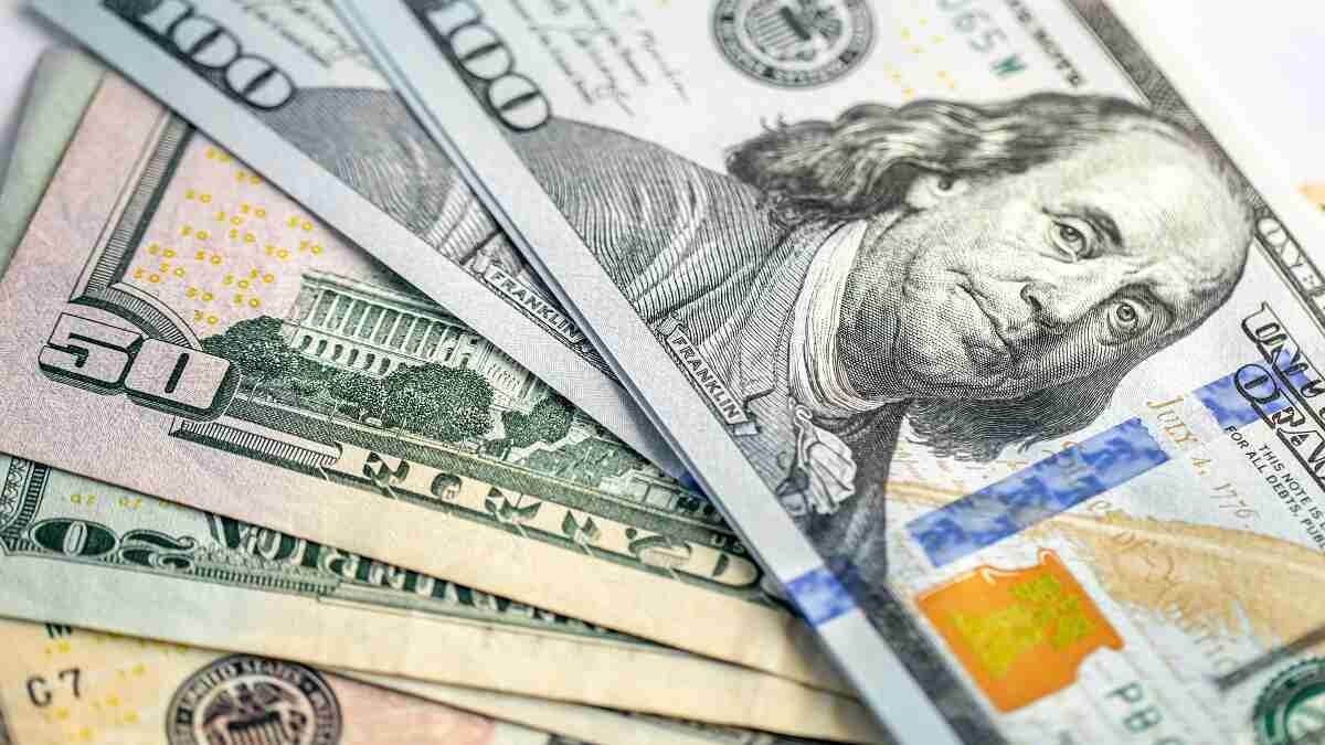 One hundred American dollars close-up, paper money, cash.