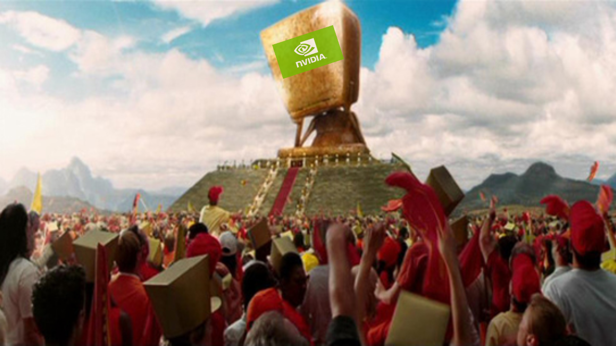 Montagem com logo da Nvidia em cena do filme O Guia do Mochileiro das Galáxias