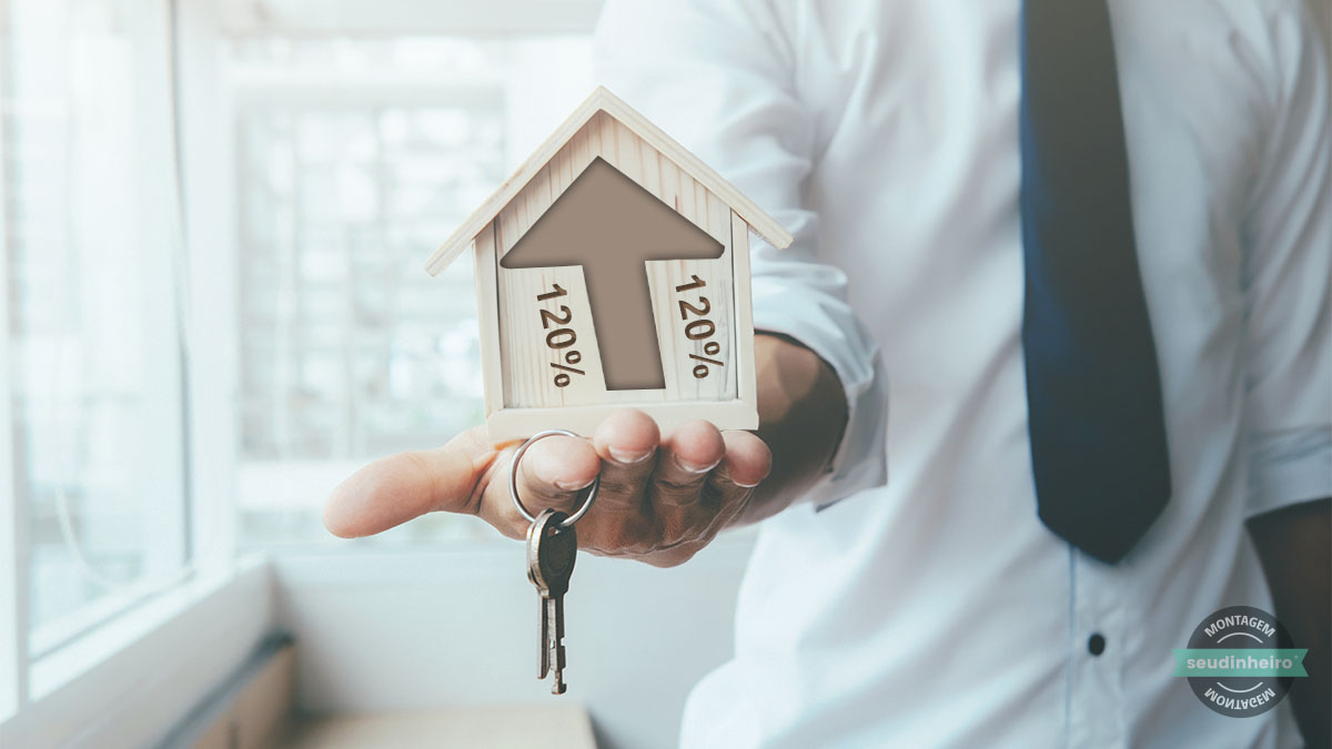 Fundo imobiliário casa seta para cima – créditos Freepik – montagem Brenda Silva SD