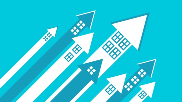Setas em formato de casas representando o desempenho de fundos imobiliários na bolsa visc11