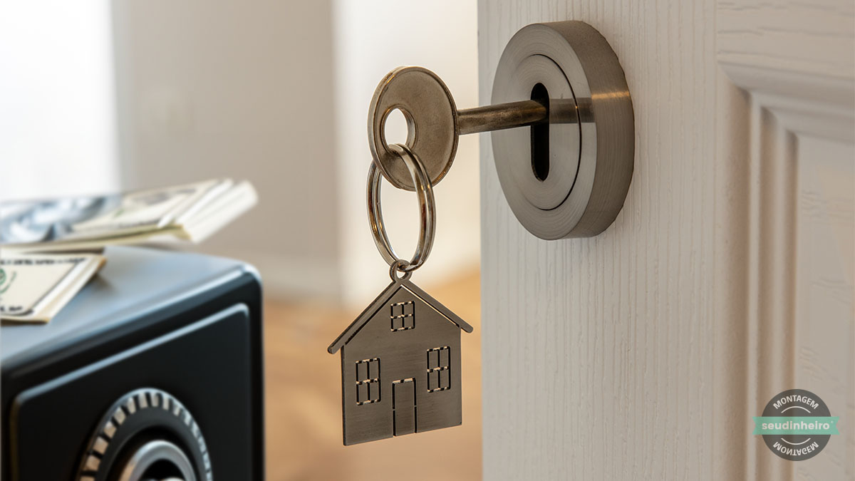Chave casa porta cofre dinheiro – créditos Shutterstock – montagem Brenda Silva SD