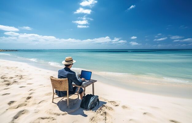 trabalho computador praia