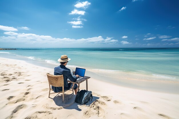 trabalho computador praia