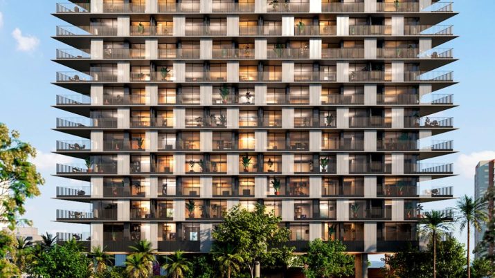 Projeção da fachada de imóveis residenciais em desenvolvimento