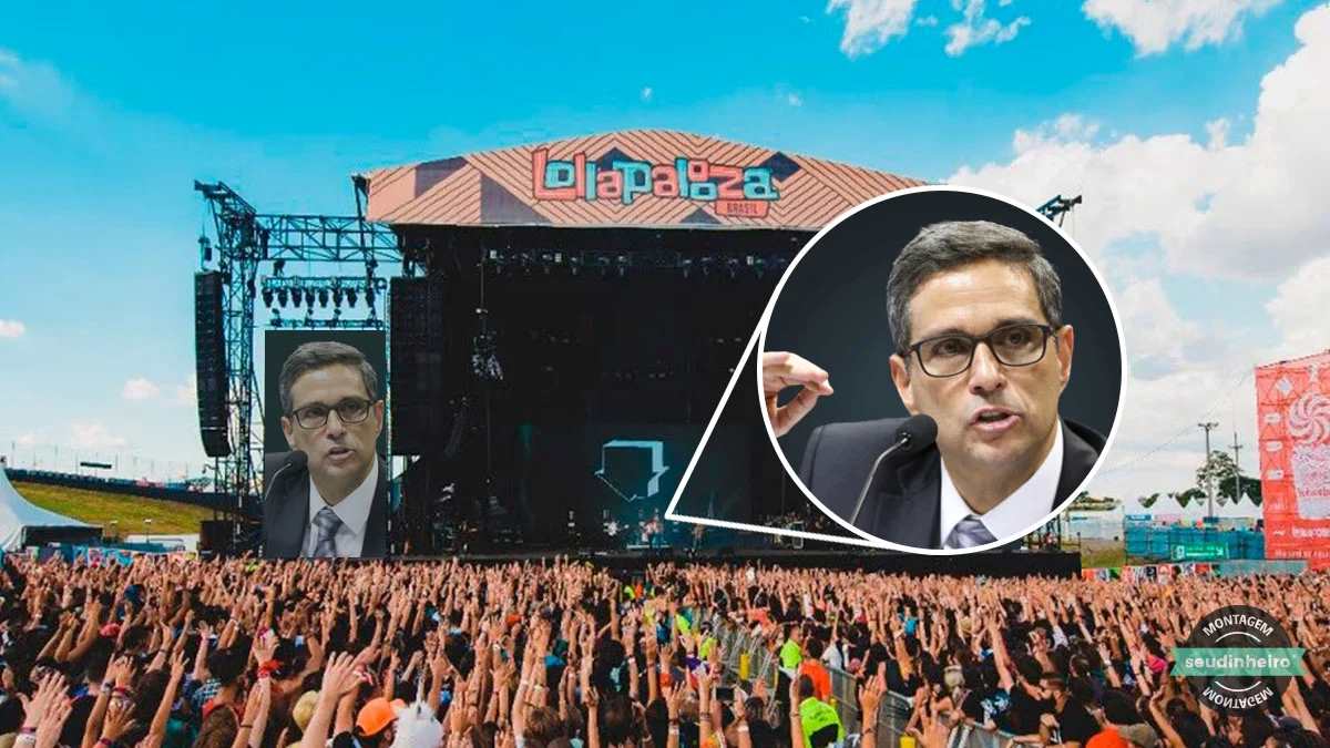 Montagem com Roberto Campos Neto e o festival Lollapalooza