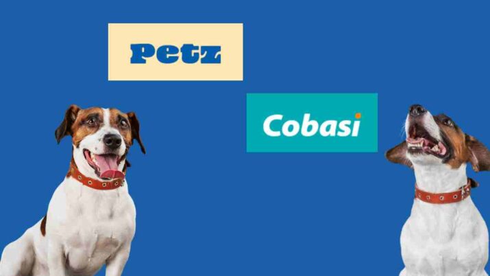 Fusão de Cobasi com Petz. Montagem com dois cachorros felizes