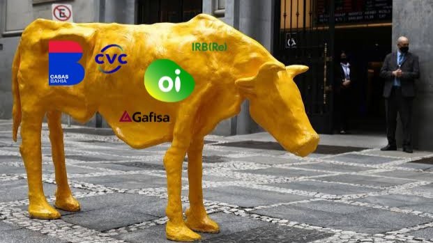 Montagem com logos de empresas sem controlador (corporations) que foram mal na bolsa
