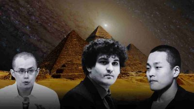 Os magnatas das criptomoedas. Da esquerda para direita: Changpeng Zhao, o CZ, ex-CEO da Binance, Sam Bankman Fried, o SBF, dono do Grupo FTX e Do Kwon, cofundador do protocolo Terra (LUNA)