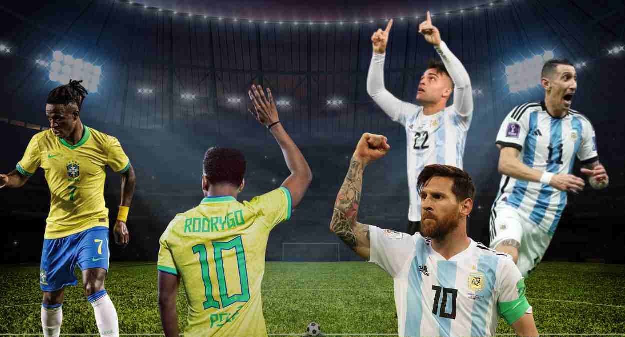 Vinícius Junior, Rodrygo, Messi, Dí Maria e Lautaro Martínez