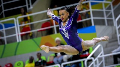 Rebeca Andrade, ginasta artística brasileira, na final do individual feminino em 2016.
