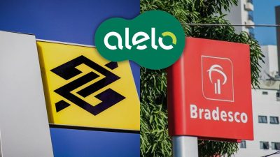 Faixada Branco do Brasil e Bradesco atrás de um logo da Alelo